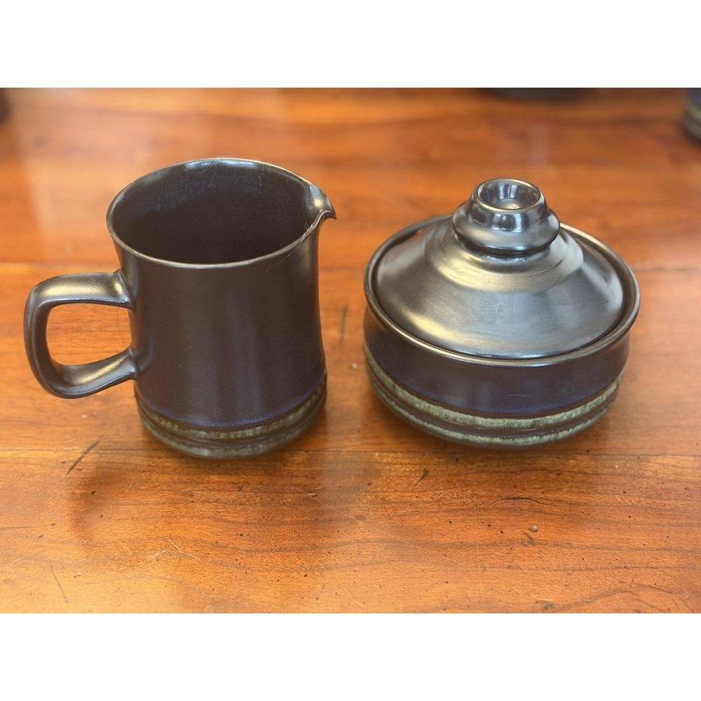 Denby Bokhara Kismet Blue Green Stoneware Creamer & Lidded Sugar Bowl Set MCM